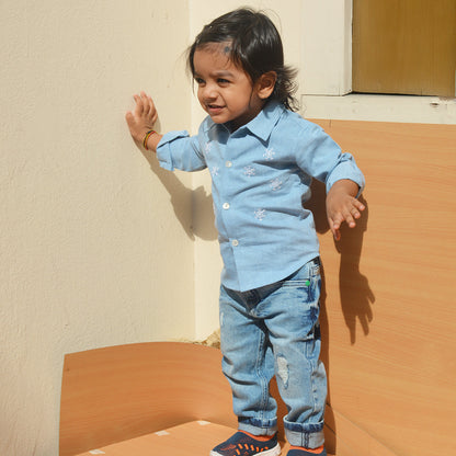 Snowflakes Embroidered Denim Shirt