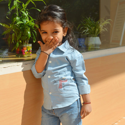 Snowman Embroidered Denim Shirt