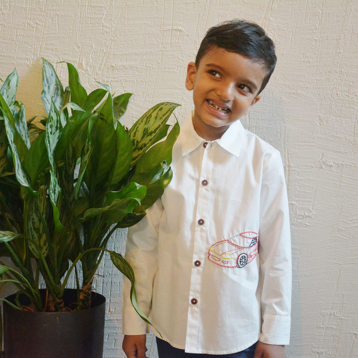 Super Car Embroidered Shirt - White