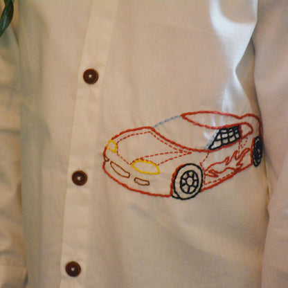 Super Car Embroidered Shirt - White
