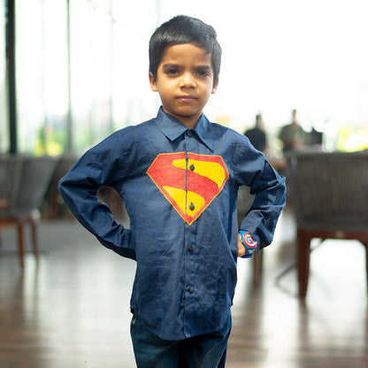 Superhero Chest Icon Embroidered Organic Cotton Shirt - Navy