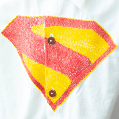 Superhero Chest Icon Embroidered Organic Cotton Shirt - White