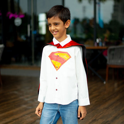 Superhero Chest Icon Embroidered Organic Cotton Shirt - White