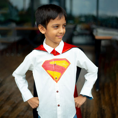 Superhero Chest Icon Embroidered Organic Cotton Shirt - White