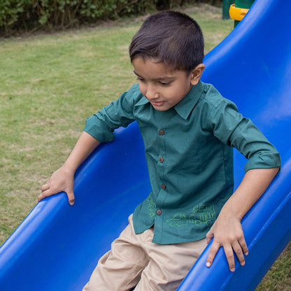 Traffic Embroidered Formal Shirt - Bottle Green