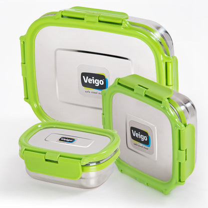 Veigo Celebration- Set of 3 Stainless Steel Leakproof Lunch Boxes(Ready-to-Gift Pack)