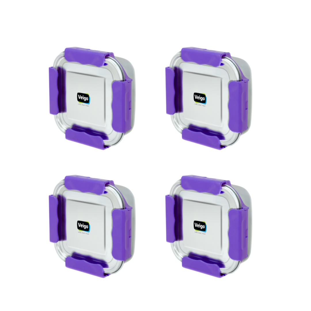 Veigo Outdoor Adventure - Set of 4 Stainless Steel Medium Lunch Boxes