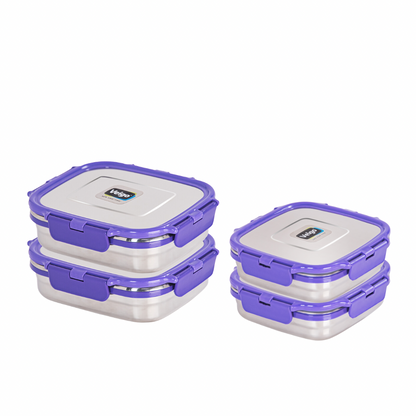 Veigo Freezer & Kitchen Storage Set of 4- Stainless Steel Airtight & Leakproof Containers