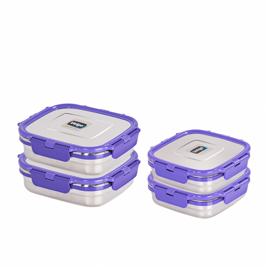 Veigo Freezer & Kitchen Storage Set of 4- Stainless Steel Airtight & Leakproof Containers