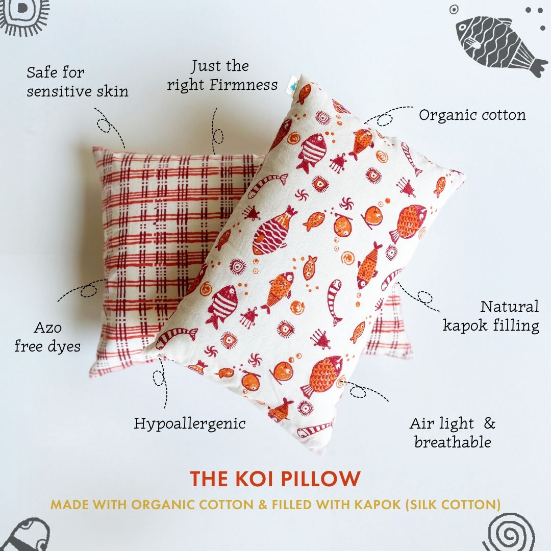 GIFT SET - ORGANIC FISH PRINT KAPOK PILLOW + MARACAS
