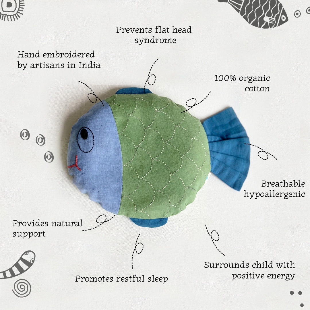 NEWBORN GIFT SET - ORGANIC MUSTARD SEED FISH PILLOW + MARACAS