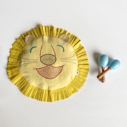 NEWBORN GIFT SET - ORGANIC MUSTARD SEED LION PILLOW + MARACAS