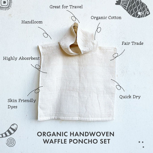 ORGANIC WAFFLE HOODED PONCHO TOWEL SET - NATURAL