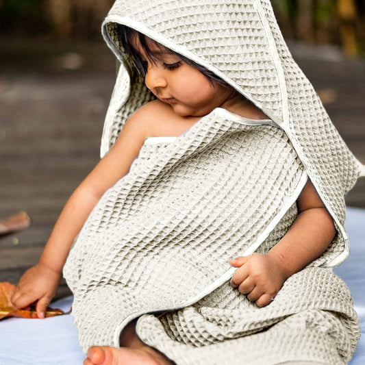 ORGANIC WAFFLE HOODED TOWEL SET - NATURAL