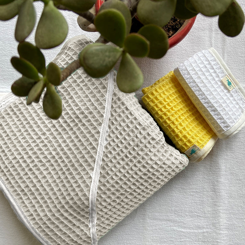 ORGANIC WAFFLE HOODED TOWEL SET - NATURAL