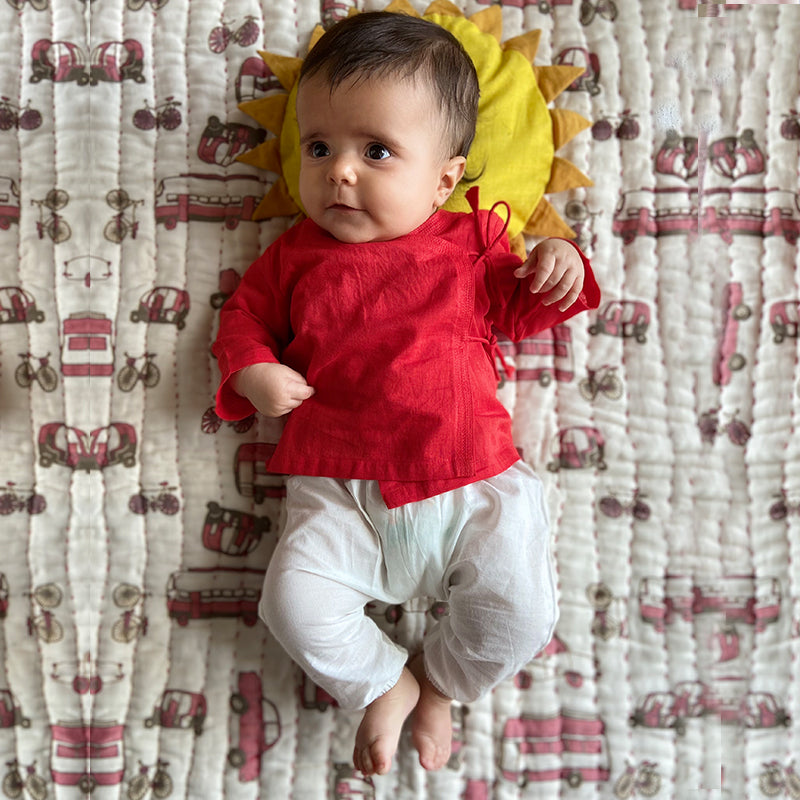 Organic Red Angrakha + White Pants