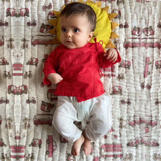 Organic Red Angrakha + White Pants