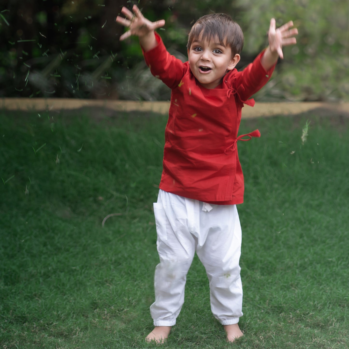 Organic Red Angrakha + White Pants