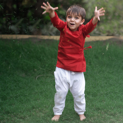 Organic Red Angrakha + White Pants