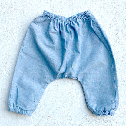 Organic Essential White Angrakha Top + Blue Chambray Pants