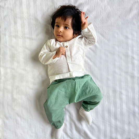 Organic Essential White Kurta + Mint Pants