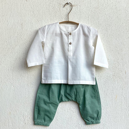 Organic Essential White Kurta + Mint Pants