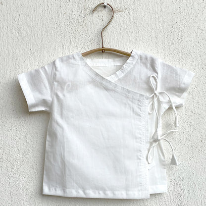 Organic White Angrakha Top+Zoo Print Indigo Pants