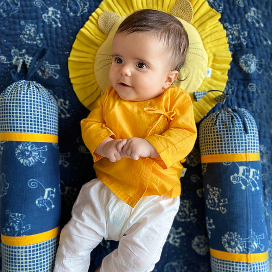 Organic Yellow Angrakha + White Pants