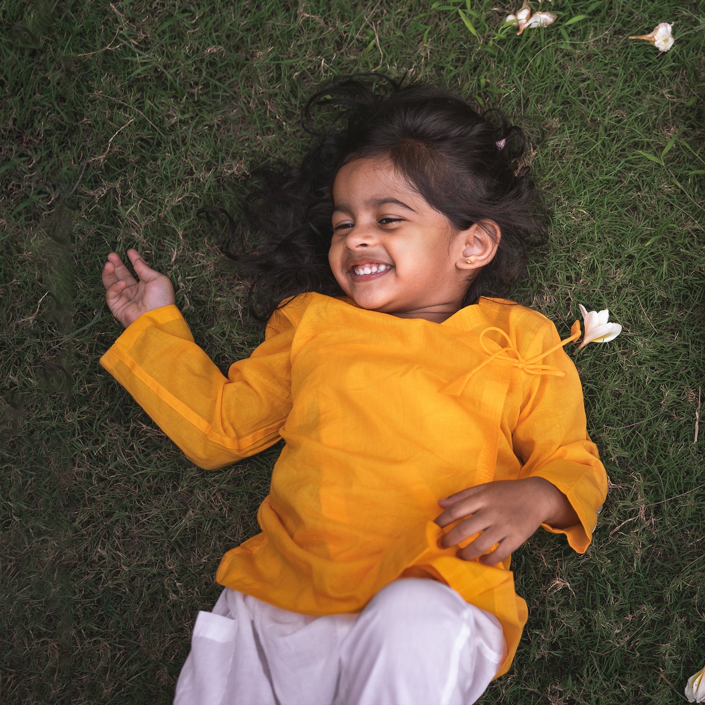 Organic Yellow Angrakha + White Pants