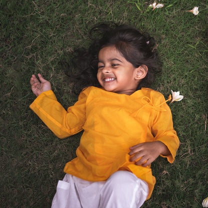 Organic Yellow Angrakha + White Pants