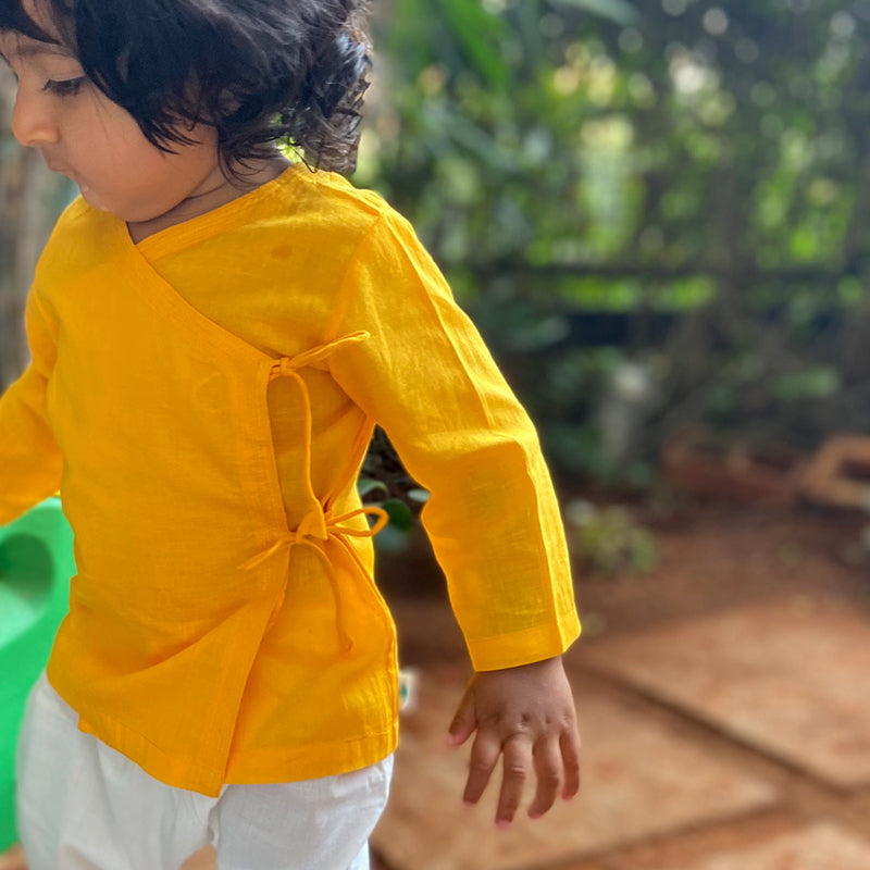 Organic Yellow Angrakha + White Pants