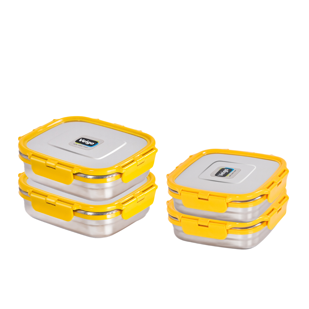Veigo Freezer & Kitchen Storage Set of 4- Stainless Steel Airtight & Leakproof Containers