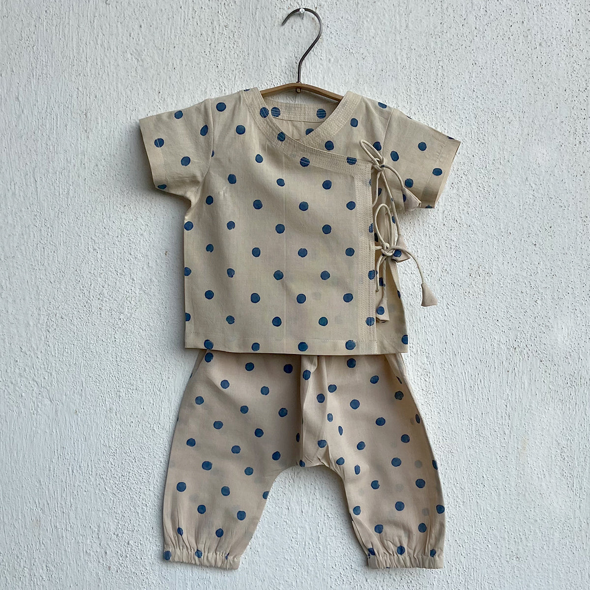Organic Indigo Polka Angrakha With Matching Pants