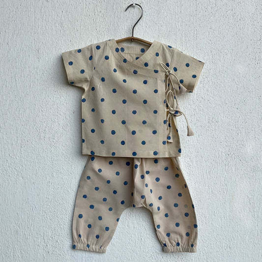 Organic Indigo Polka Angrakha With Matching Pants