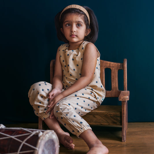 Organic Indigo Polka Jhabla With Matching Pants