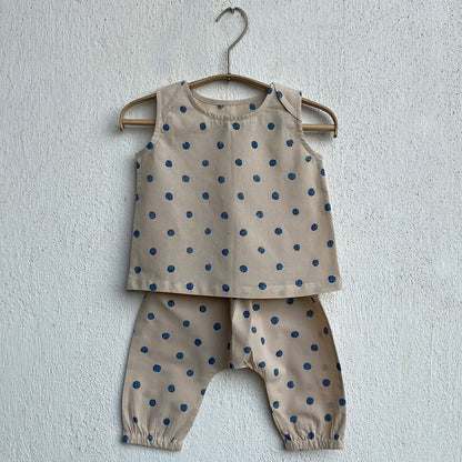 Organic Indigo Polka Jhabla With Matching Pants