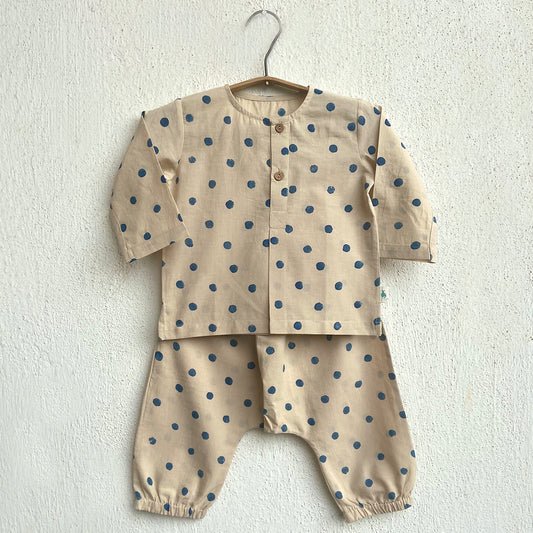 Organic Indigo Polka Kurta With Matching Pants