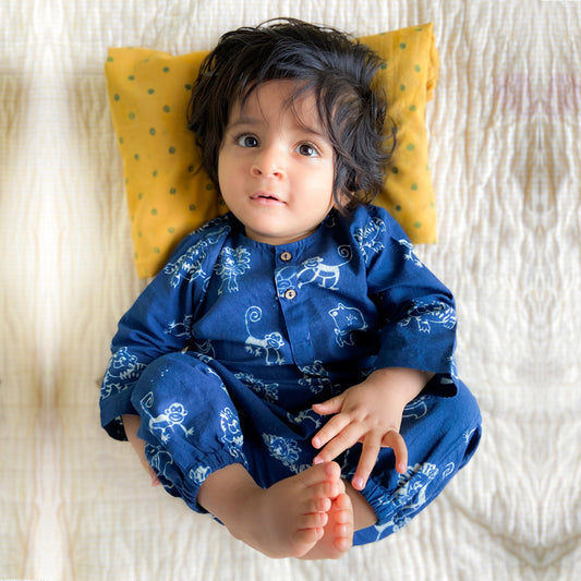 Organic Zoo Print Indigo Kurta + Pants
