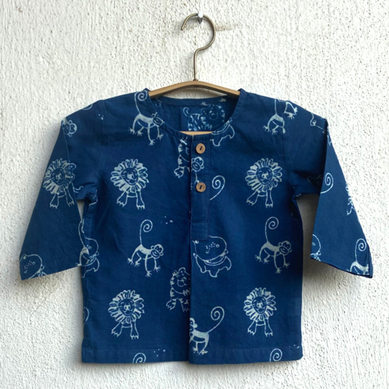 Organic Zoo Print Indigo Kurta + Pants