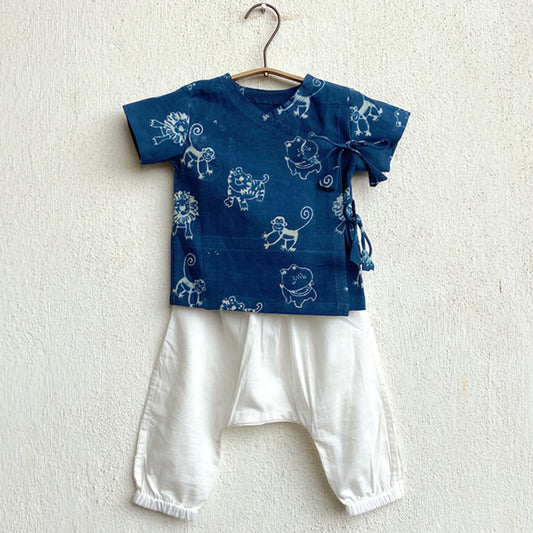 Organic Zoo Print Indigo Angarakha Top + White Pants