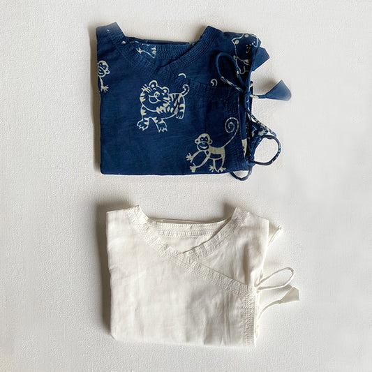 Organic Newborn Bag - Indigo Zoo + White Angrakha