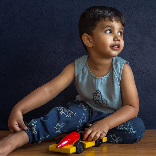 Organic Zoo Monkey Jhabla With Indigo Zoo Pants