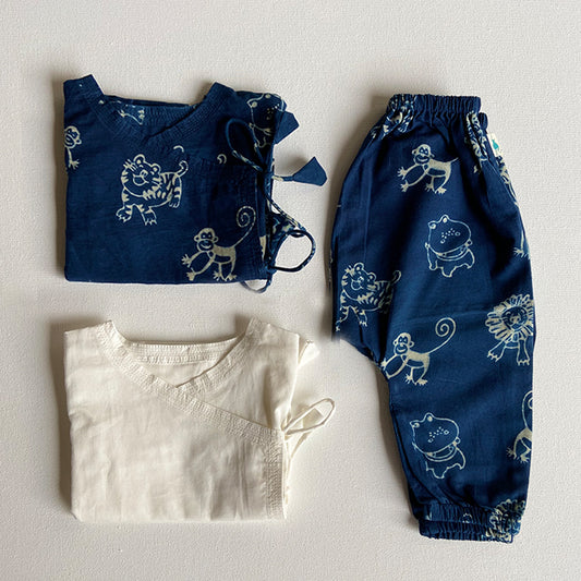 Organic Indigo Zoo Bag - Zoo And White Angrakha + Zoo Pants