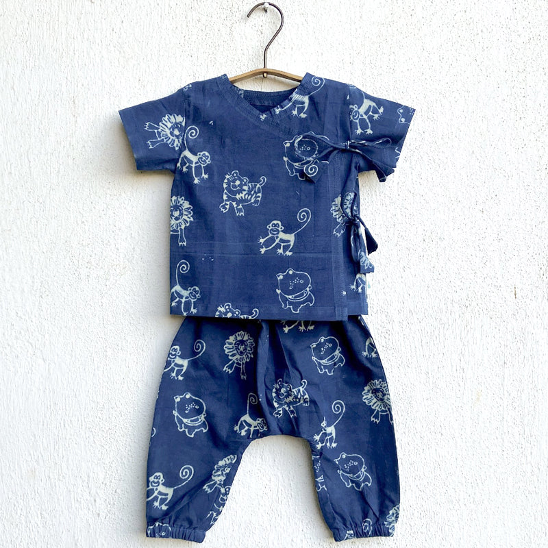 Organic Indigo Zoo Bag - Zoo And White Angrakha + Zoo Pants