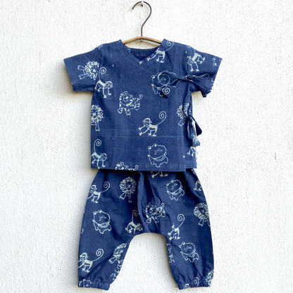 Organic Indigo Zoo Bag - Zoo And White Angrakha + Zoo Pants