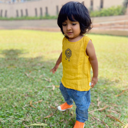 Organic Zoo Bag - Yellow Jhabla + Indigo Check Angarakha + Pants