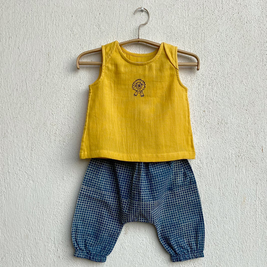 Organic Zoo Yellow Jhabla With Indigo Check Pants
