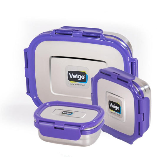 Veigo Celebration- Set of 3 Stainless Steel Leakproof Lunch Boxes(Ready-to-Gift Pack)