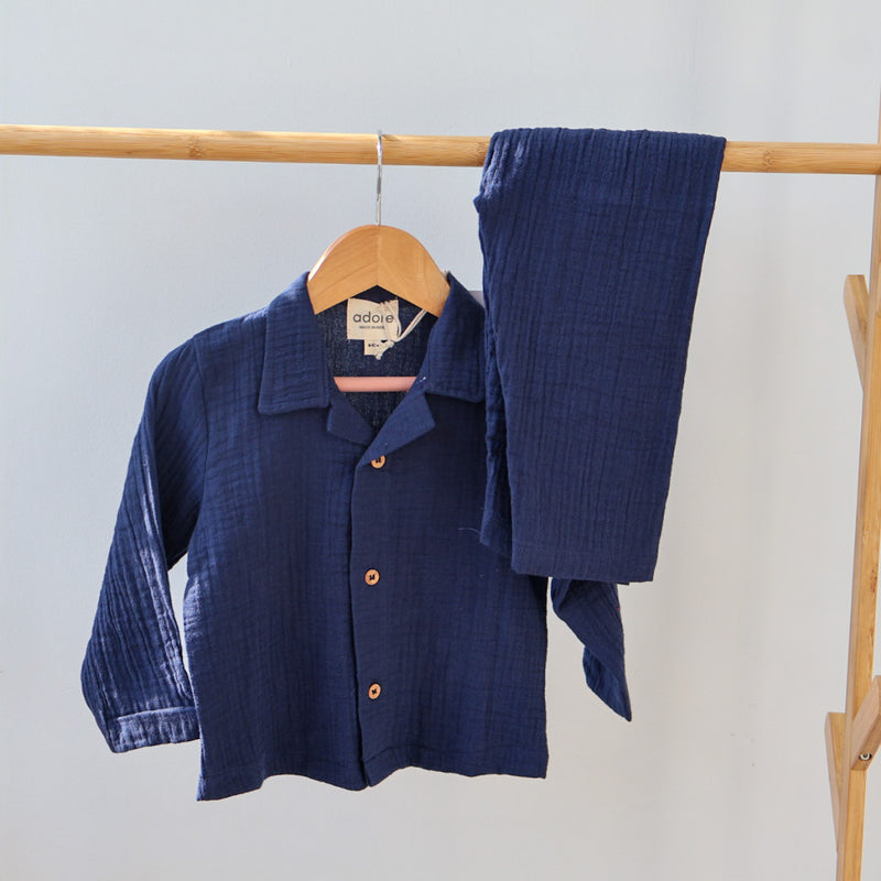 Navy Blue Organic Muslin Cotton Full Sleeve Set