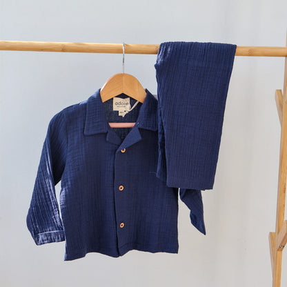 Navy Blue Organic Muslin Cotton Full Sleeve Set